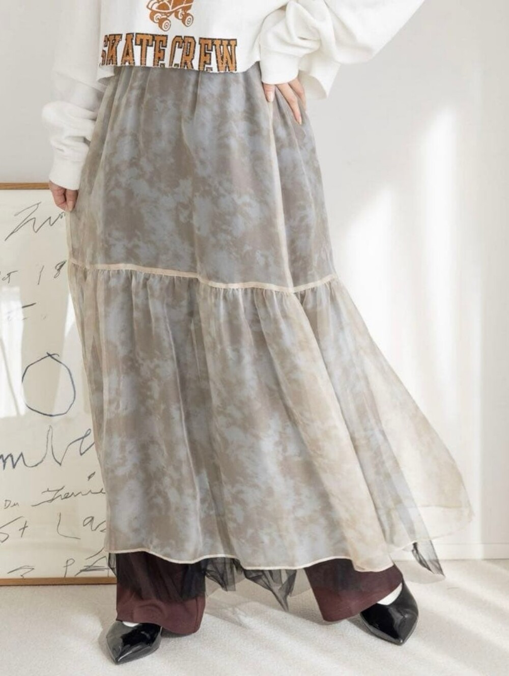 NWT Lowrys Farm Sheer Maxi Skirt Size S Layered Tie Dye